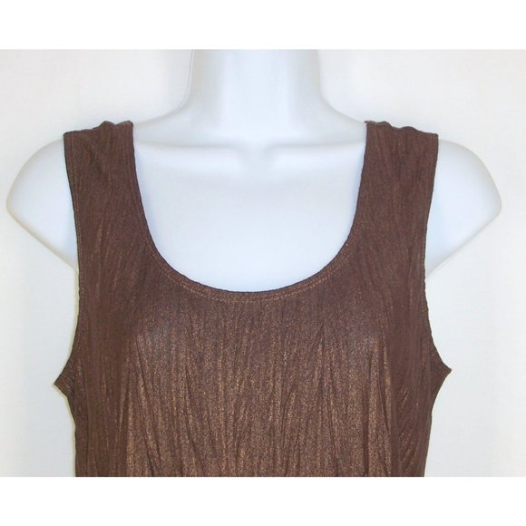 Chico's Tank Top 1 S Brown Bronze Metallic Shimmer Crinkle Sleeveless Shell - Picture 5 of 5